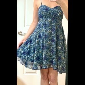 UO Blue Chiffon Floral Flowy Spaghetti Strap Dress